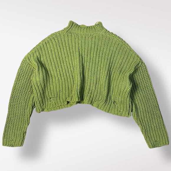 Forever 21 Ribbed Distressed Sweater Womens Size S Olive Green Grunge - Picture 5 of 8